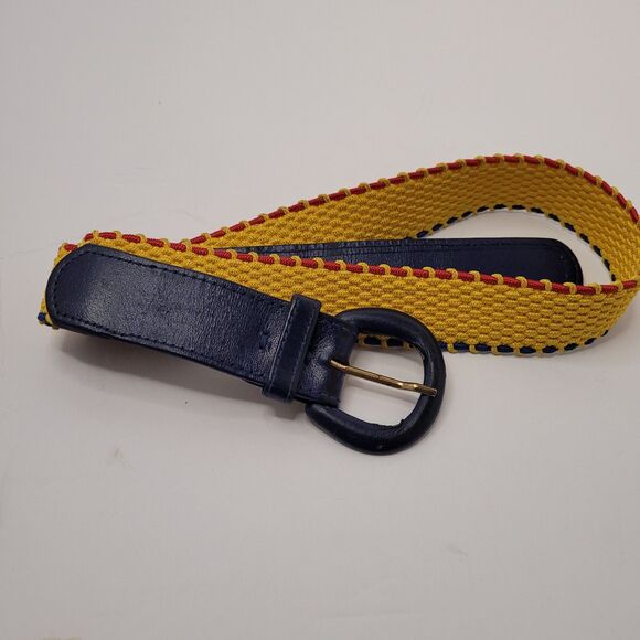 Vintage Womens Christian Dior Belt Yellow Blue Red Stretch Size M/L